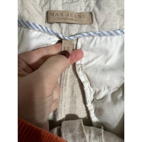 Max Jeans Linen Blend Pants Sz 12 Tan  Boho Lagenlook Beach Bohemian - Picture 4 of 12